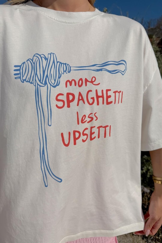 Spaghetti Baskı Tshirt Ekru