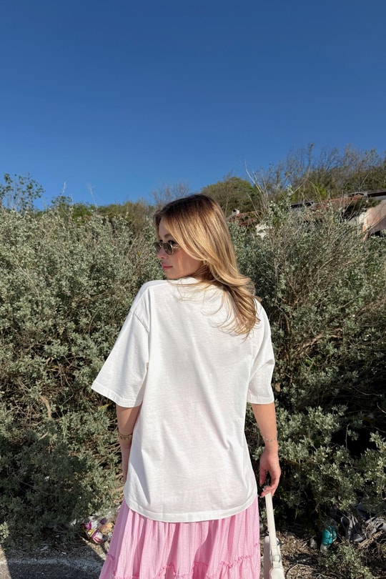 Spaghetti Baskı Tshirt Ekru