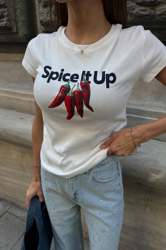 Spice Papper Baskı Tshirt Beyaz