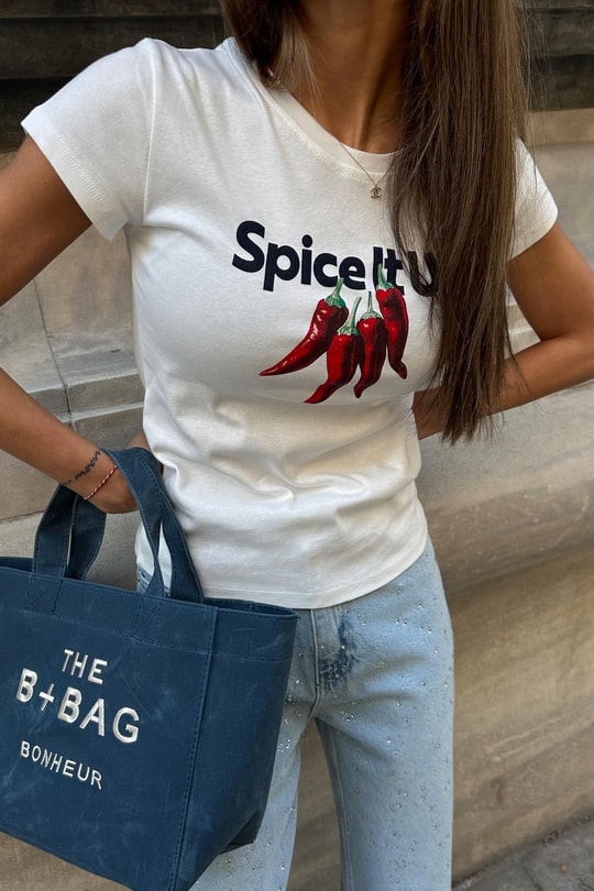 Spice Papper Baskı Tshirt Beyaz