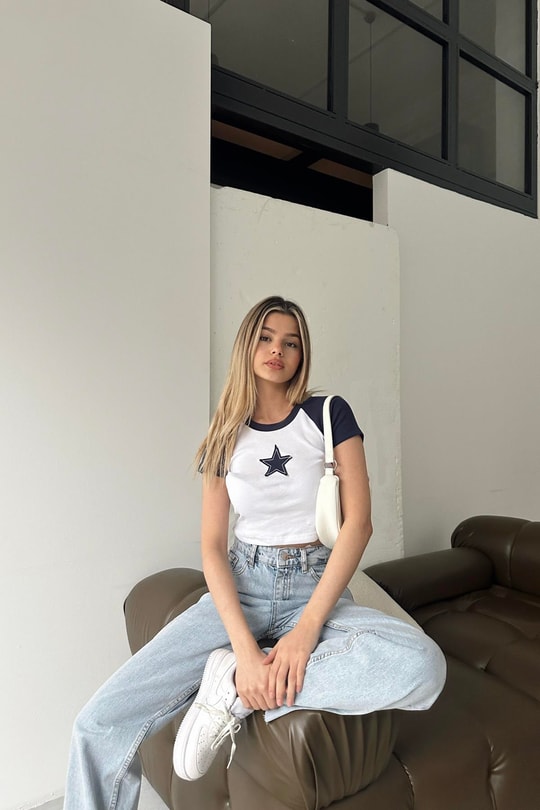 Star Crop Tshirt Beyaz