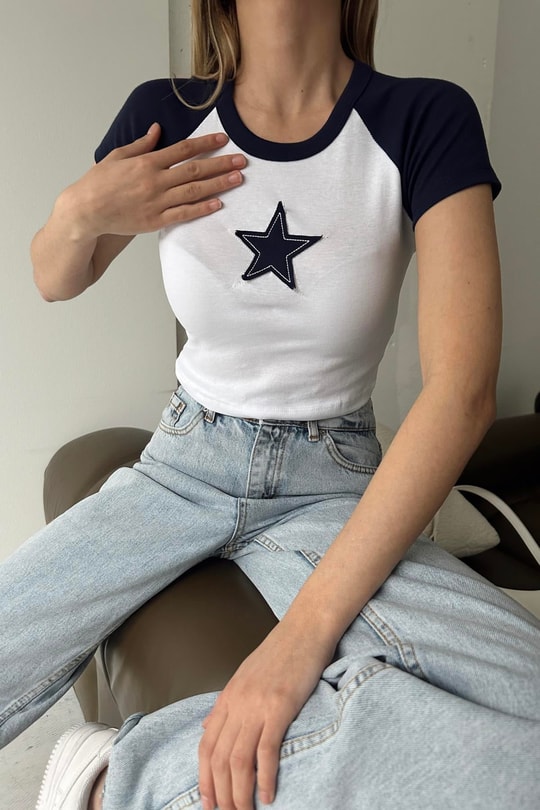 Star Crop Tshirt Beyaz