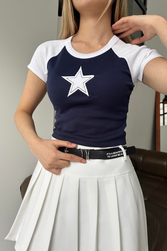 Star Crop Tshirt Lacivert
