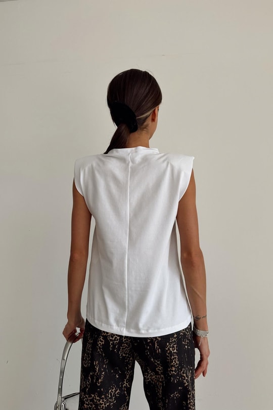 Taş İşleme Vatkalı Tshirt Beyaz