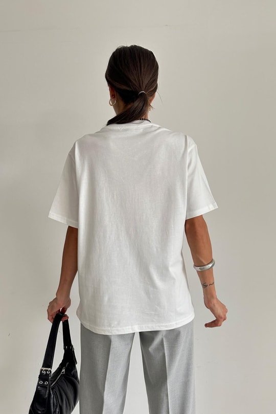 Taşlı Shine Tshirt Beyaz