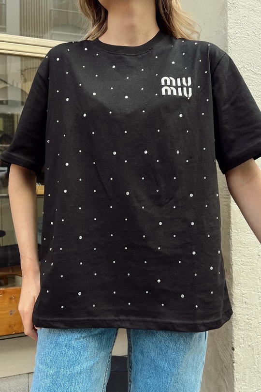 Taşlı Shine Tshirt Siyah