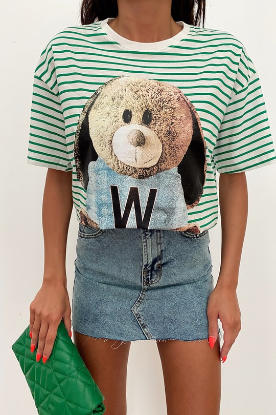 Teddy Çizgili Tshirt Yeşil