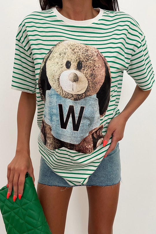 Teddy Çizgili Tshirt Yeşil