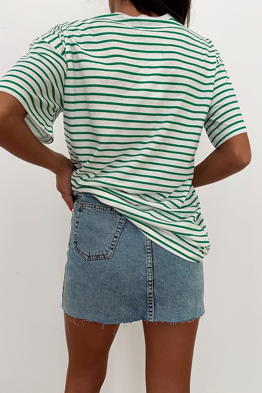Teddy Çizgili Tshirt Yeşil