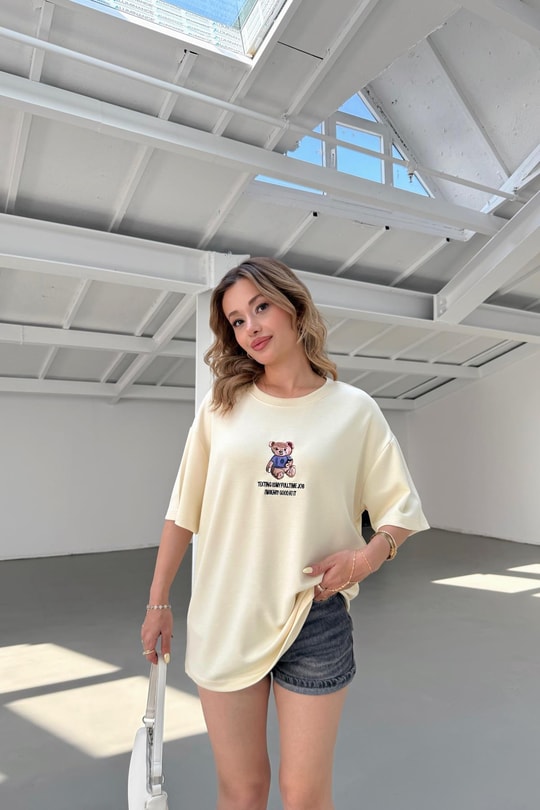 Teddy Nakışlı Tshirt Beyaz