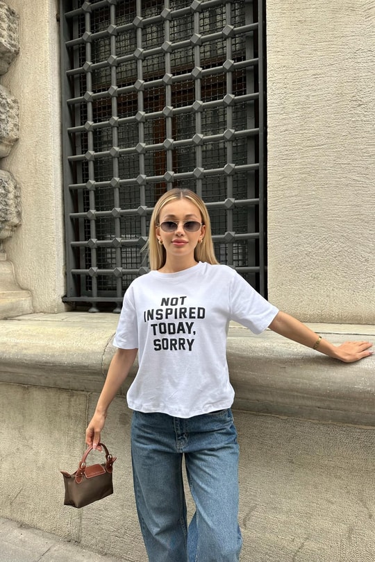 Text Baskılı Tshirt Beyaz