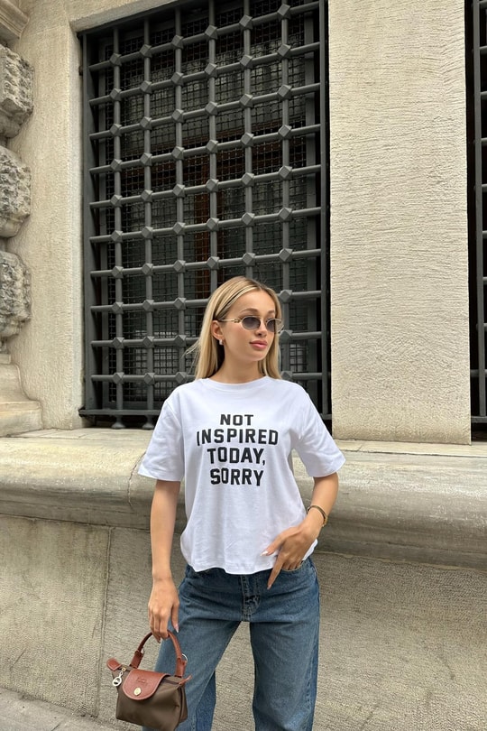 Text Baskılı Tshirt Beyaz