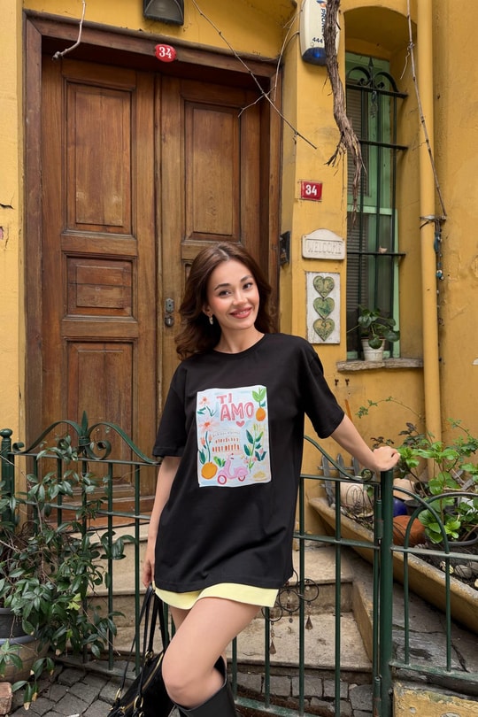 Tı Amo  Baskılı Tshirt Siyah