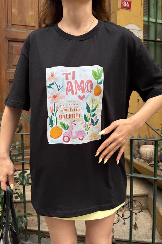 Tı Amo  Baskılı Tshirt Siyah