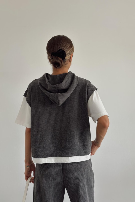 Tshirt Detaylı Krinkıl Üst Antrasit