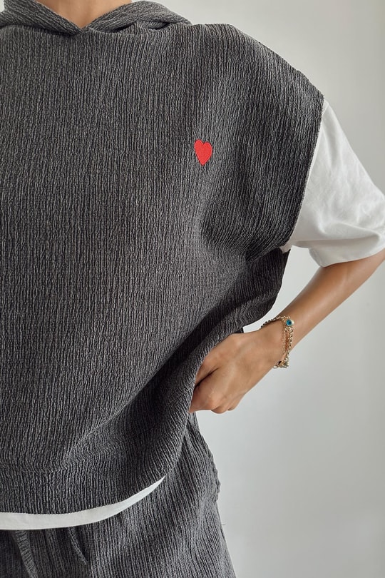 Tshirt Detaylı Krinkıl Üst Antrasit