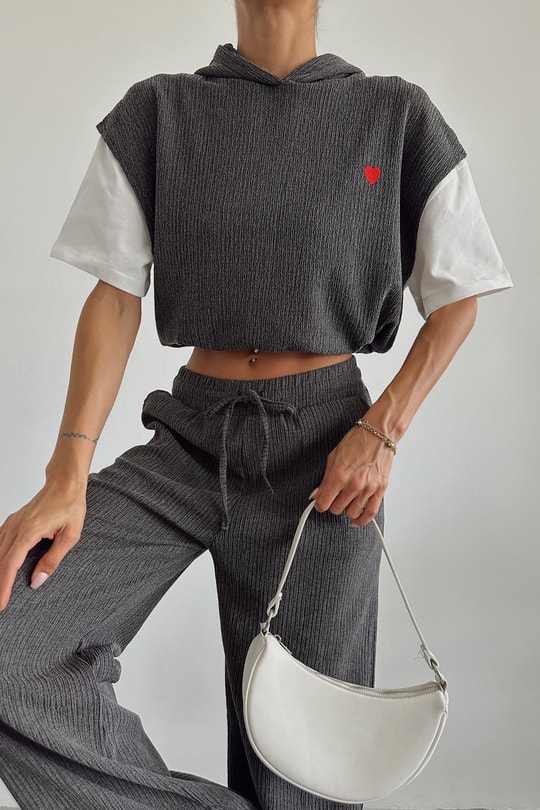 Tshirt Detaylı Krinkıl Üst Antrasit