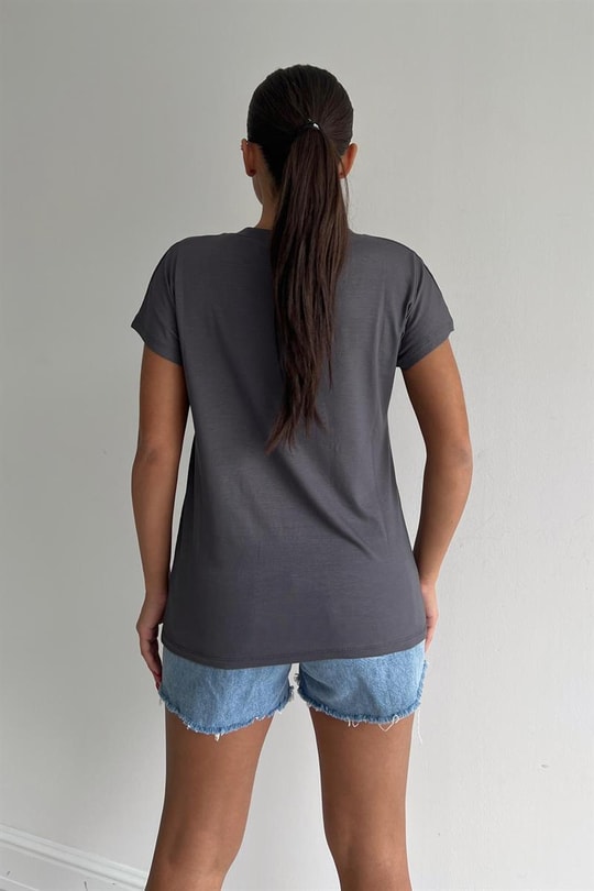 V Yaka Basic Tshirt Antrasit