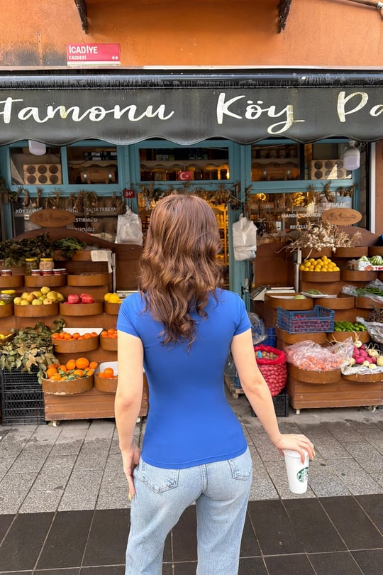 V Yaka Kolsuz Tshirt Saks Mavisi