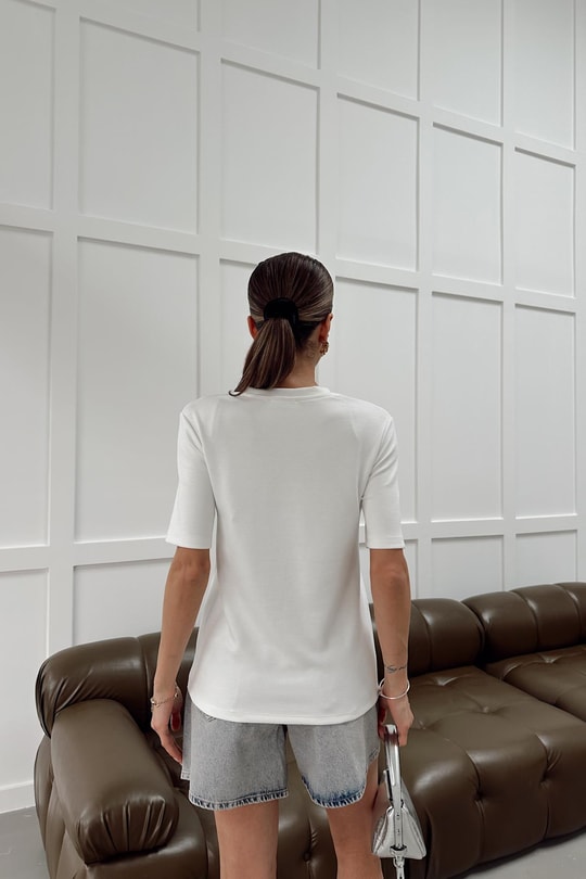V Yaka Modal Tshirt Beyaz