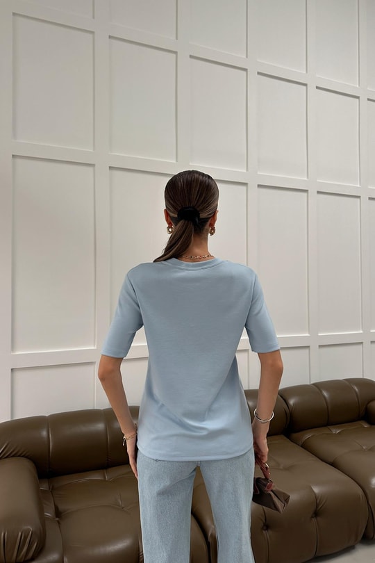 V Yaka Modal Tshirt Mavi