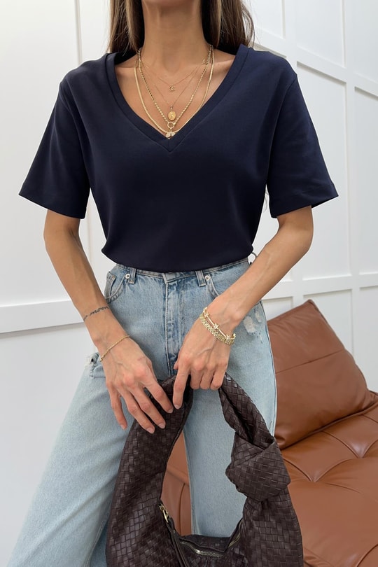 V Yaka Oversize Tshirt Lacivert