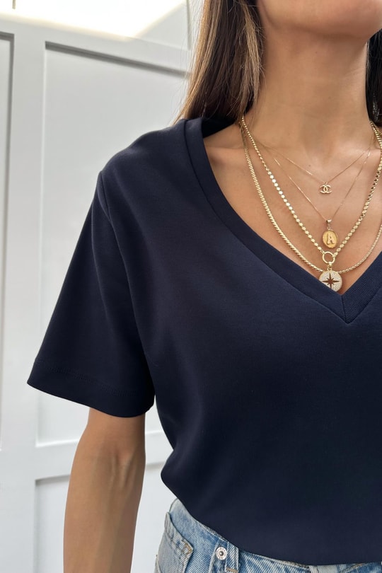 V Yaka Oversize Tshirt Lacivert