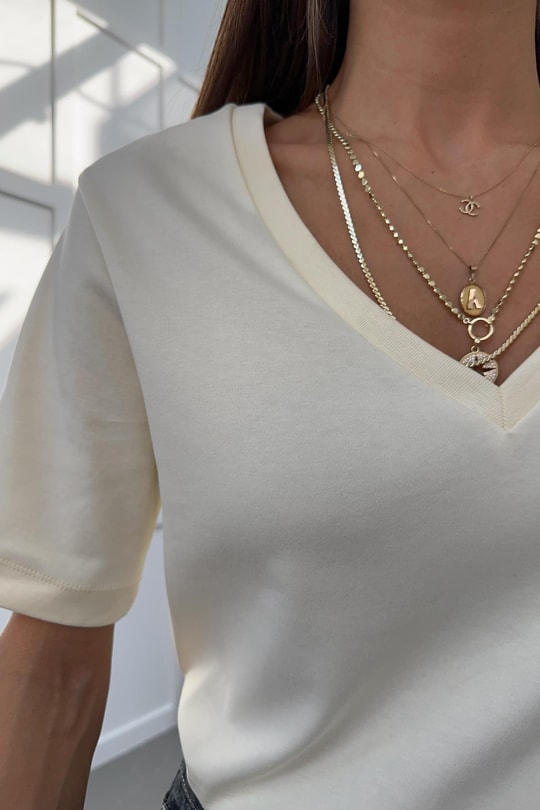 V Yaka Oversize Tshirt Sarı