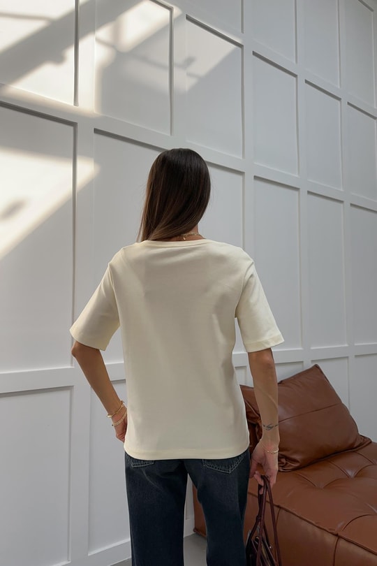 V Yaka Oversize Tshirt Sarı