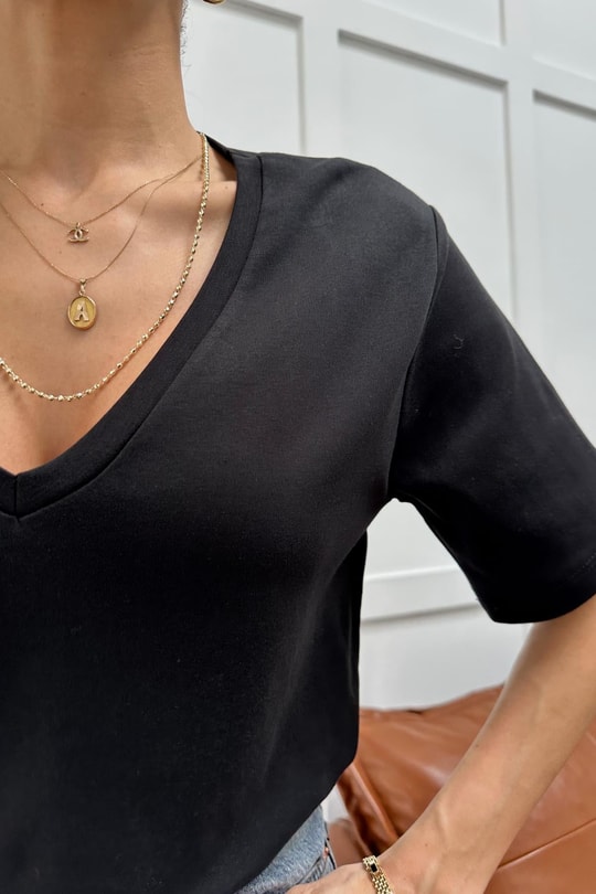 V Yaka Oversize Tshirt Siyah