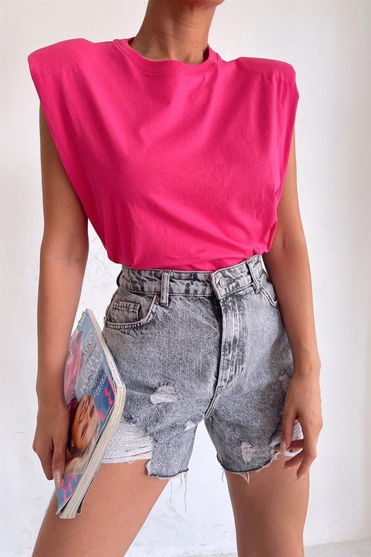 Vatkalı Basic Tshirt Fuşya