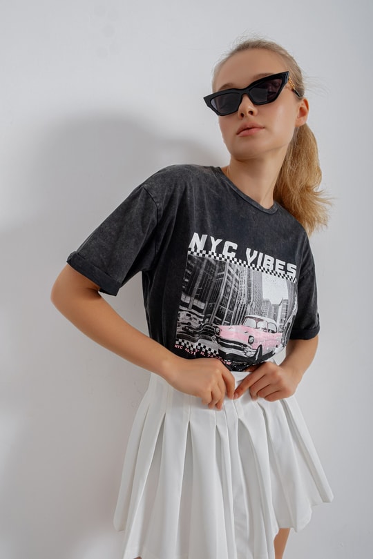 Vibes Yıkamalı Tshirt Füme