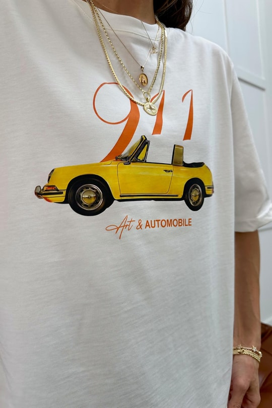 Vintage Baskılı Tshirt Ekru
