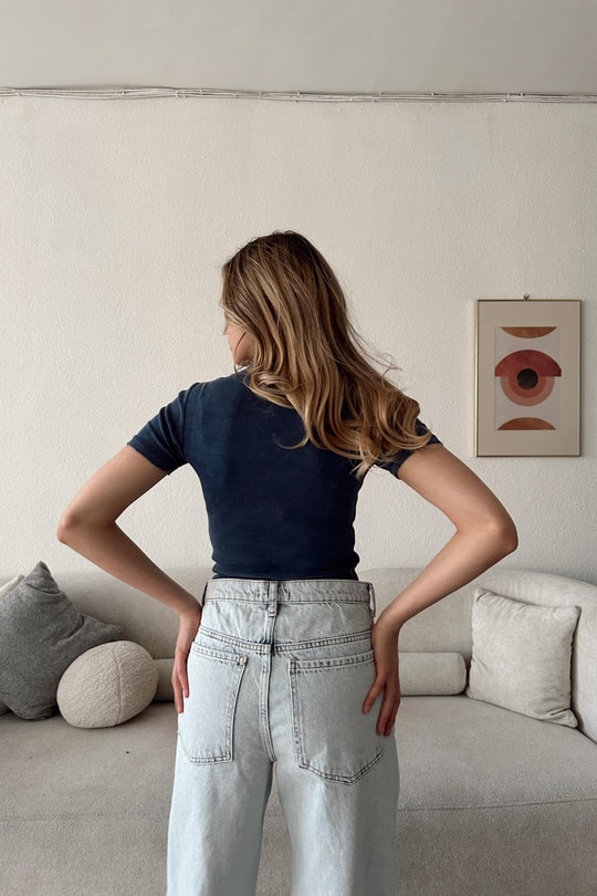 Vintage Eskitme Tshirt Lacivert