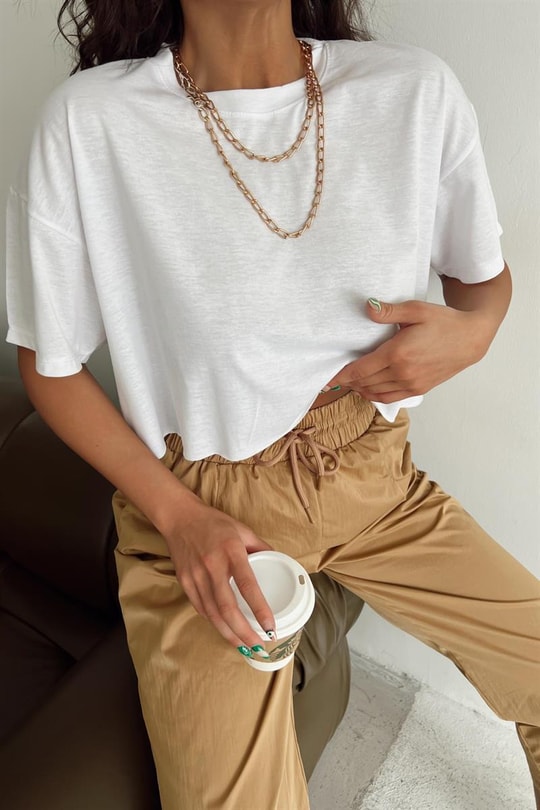 Yarım Kol Basic Tshirt Beyaz