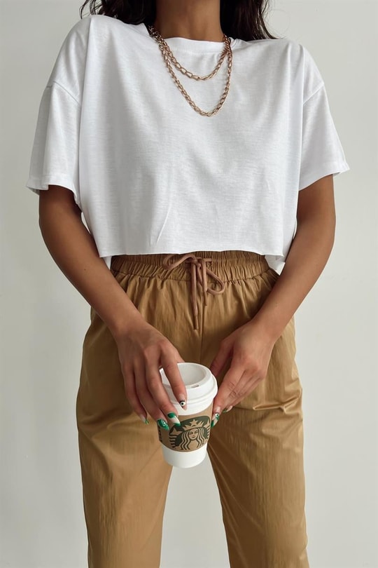 Yarım Kol Basic Tshirt Beyaz