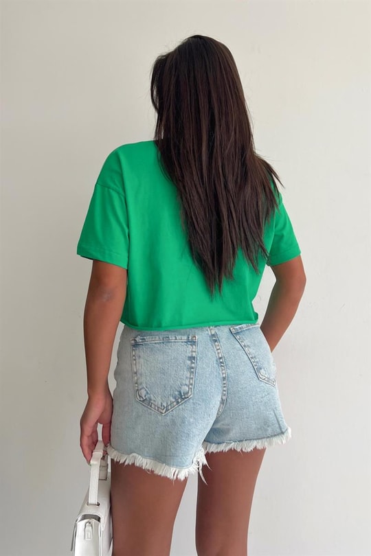 Yarım Kol Basic Tshirt Yeşil