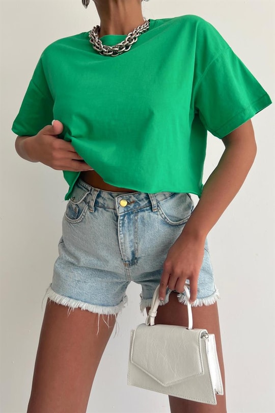 Yarım Kol Basic Tshirt Yeşil