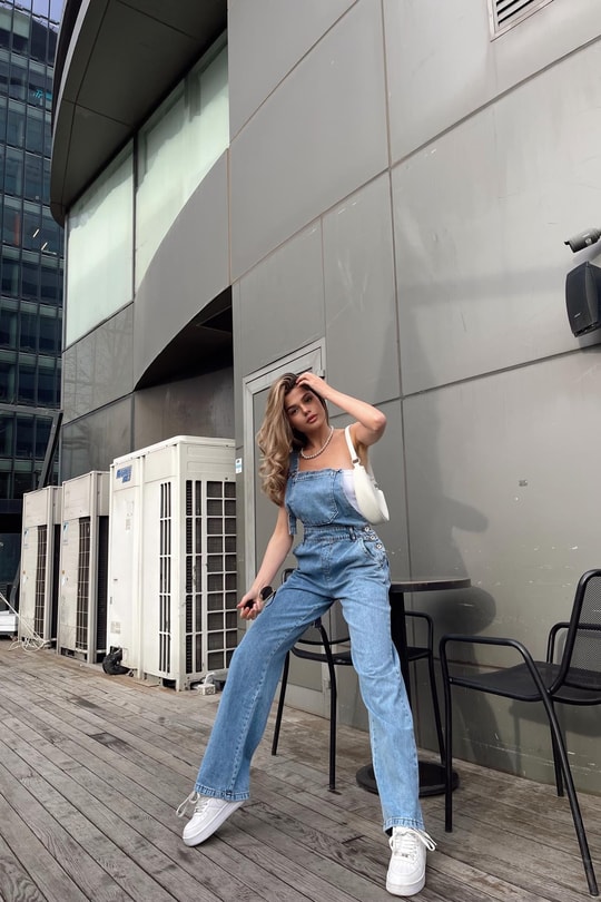 Askılı Denim Tulum Mavi