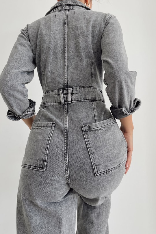 Cep Detay Cool Denim Tulum Füme