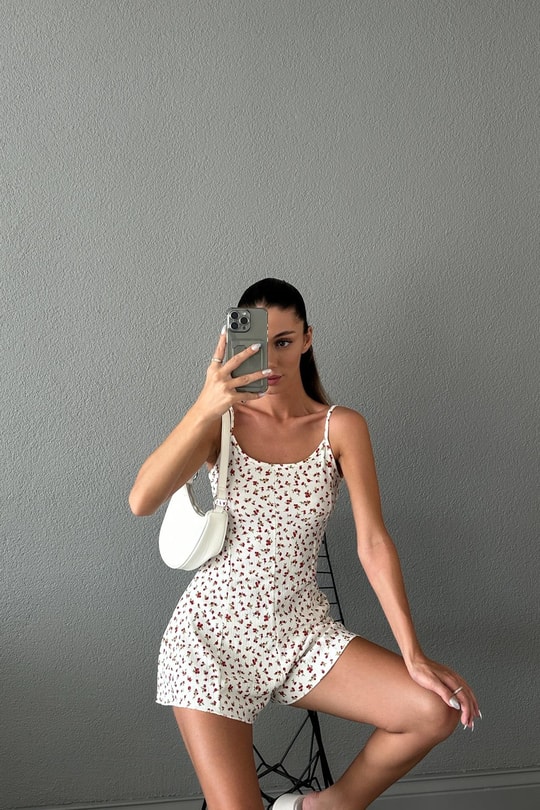 Çıtır Desen Mini Tulum Ekru
