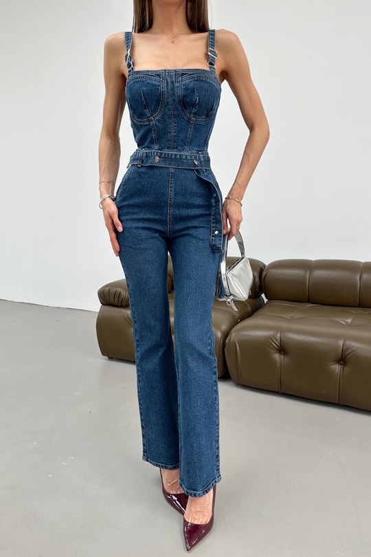Denim Askılı Tulum Lacivert