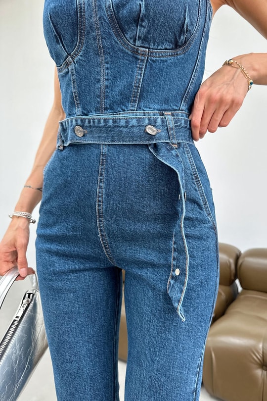 Denim Askılı Tulum Lacivert