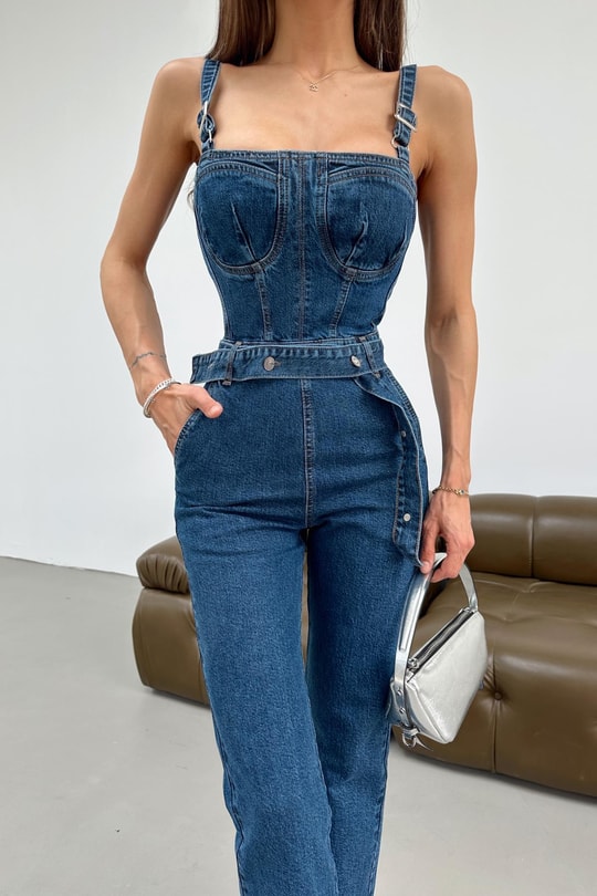 Denim Askılı Tulum Lacivert