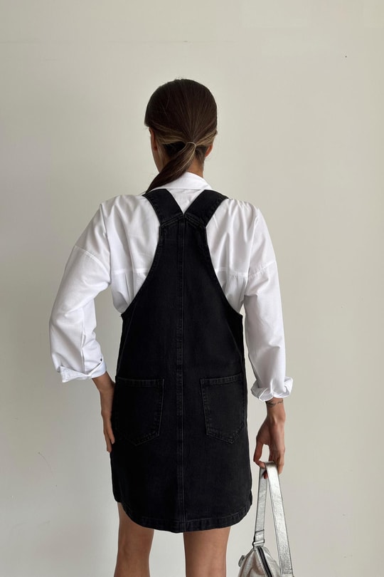 Denim Salopet Siyah