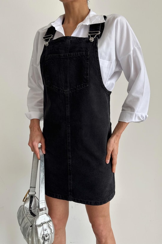 Denim Salopet Siyah