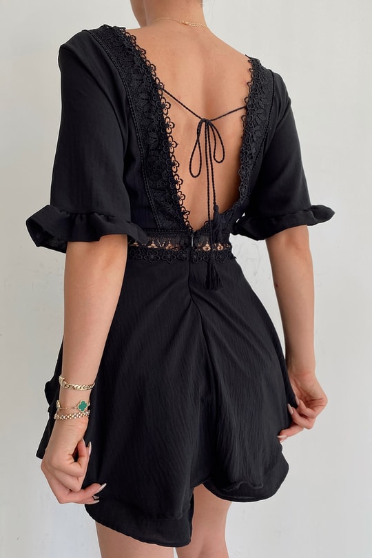 Dökümlü Vintage Şort Tulum Siyah