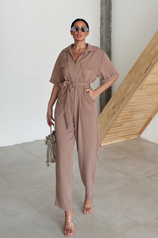 Fermuarlı Mini Cep Tulum Camel