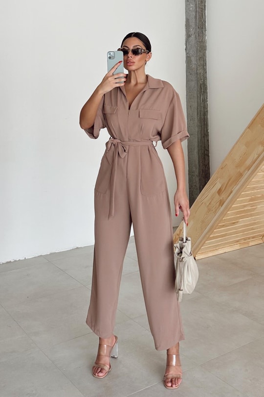 Fermuarlı Mini Cep Tulum Camel