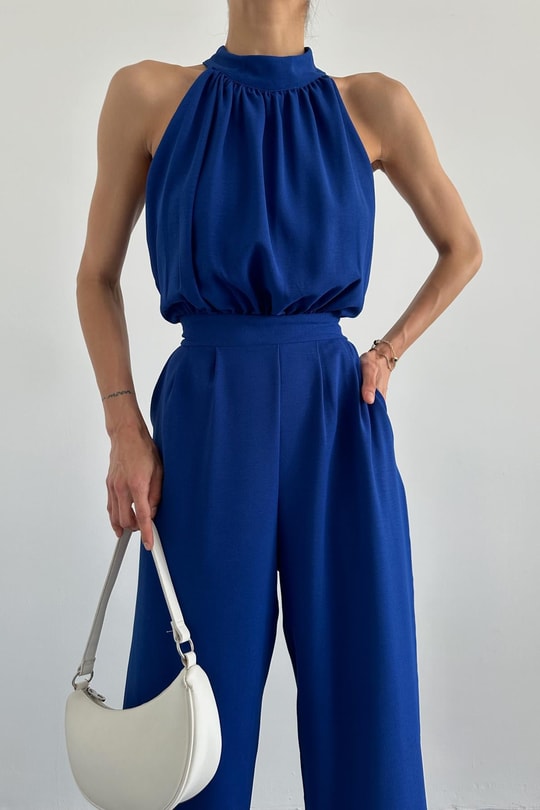 Halter Yaka Premium Tulum Saks Mavisi